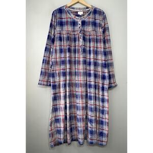 Aria Collection Nightgown Plus Size 3X Soft Plaid Fleece Sleep Cottagecore Cabin
